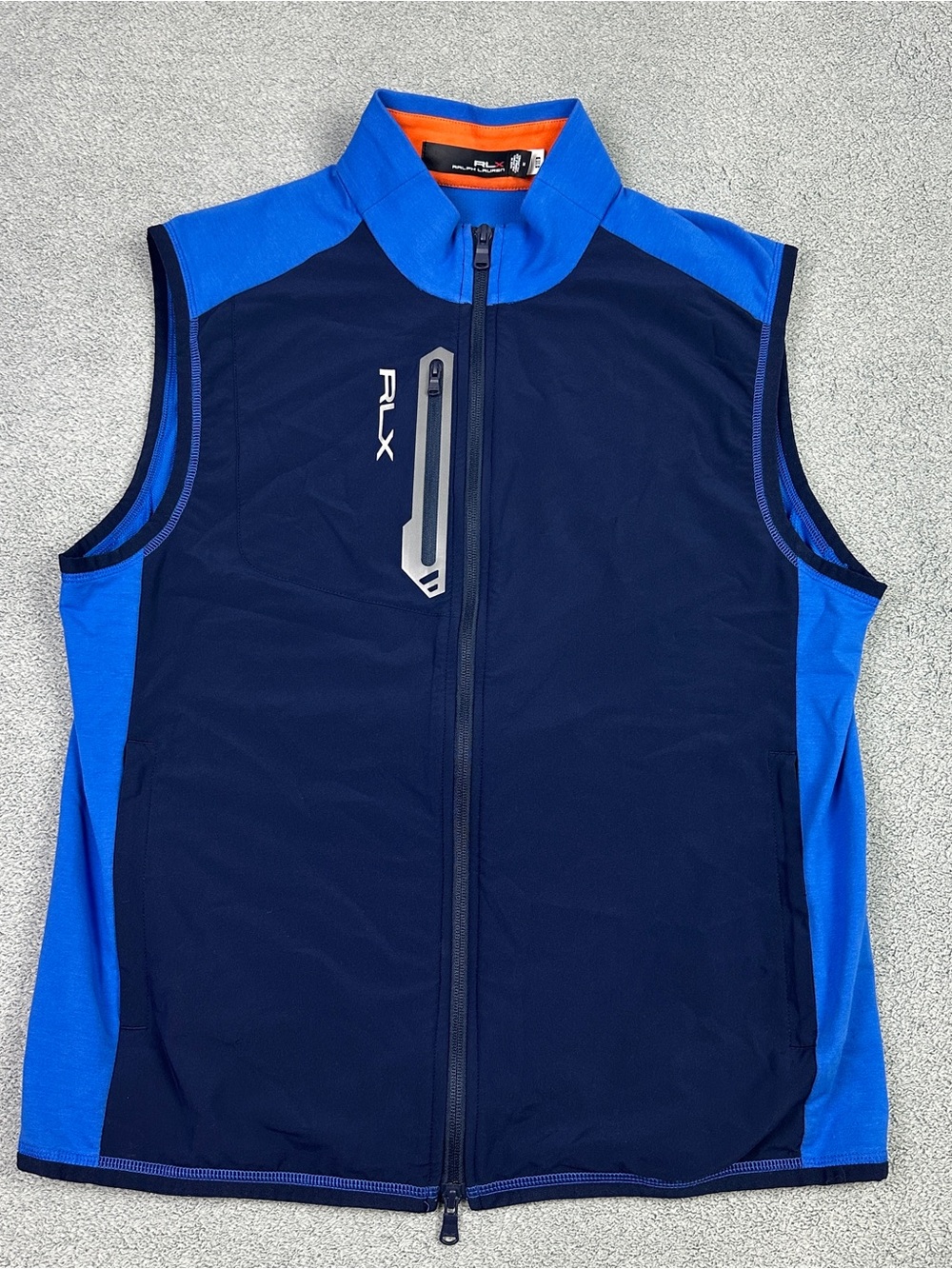 RLX Ralph Lauren Golf Vest Mens Medium Blue Softshell Lightweight Windbreaker